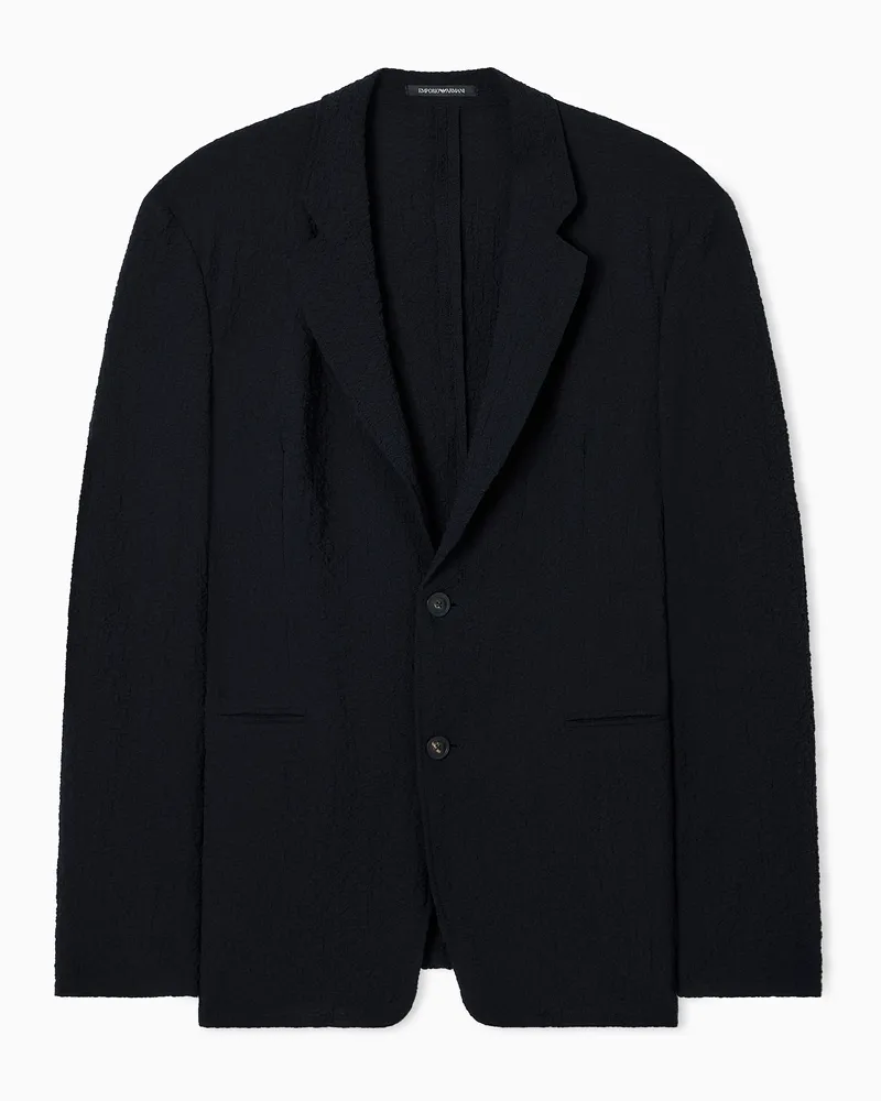 Emporio Armani Einreihiges Sakko aus Seersucker-Funktionsgewebe Schwarz