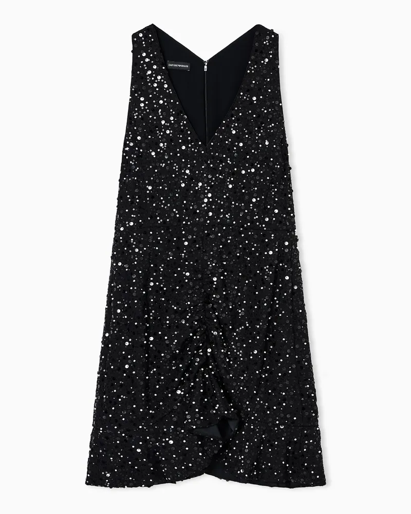 Emporio Armani Kleid aus Georgette, durchgängig mit Perlen und Pailletten verziert Schwarz