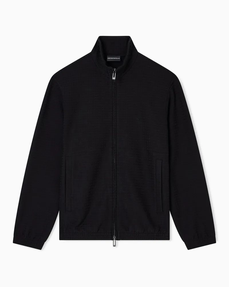 Emporio Armani ASV Jersey-Sweatshirt mit durchgehendem Reißverschluss, gefertigt aus einer Lyocell-Mischung in Jacquard-Stoff-Verarbeitung Schwarz