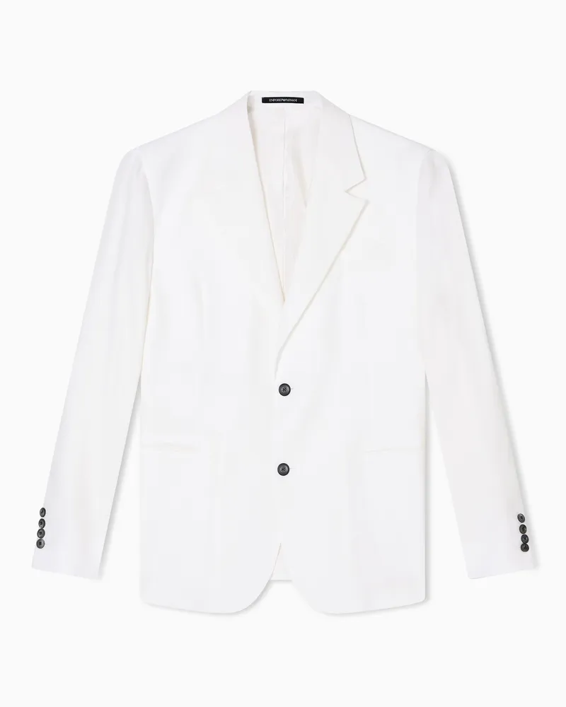 Emporio Armani Einreihiger Blazer aus reinem Leinen Weiß
