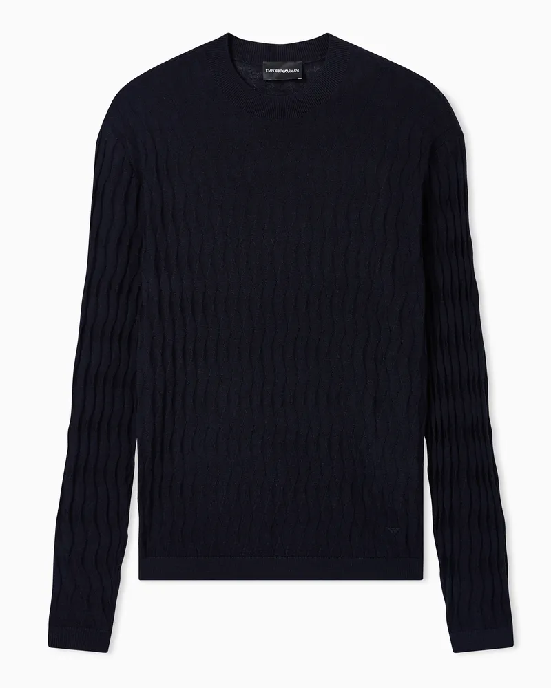 Emporio Armani Pullover aus strukturierter Schurwolle Blau