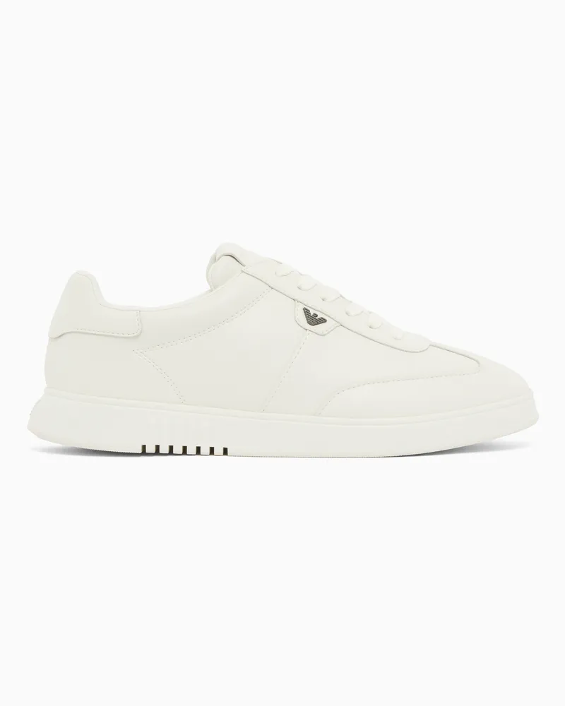 Emporio Armani Sneaker aus Leder mit Adler-Plakette Weiß