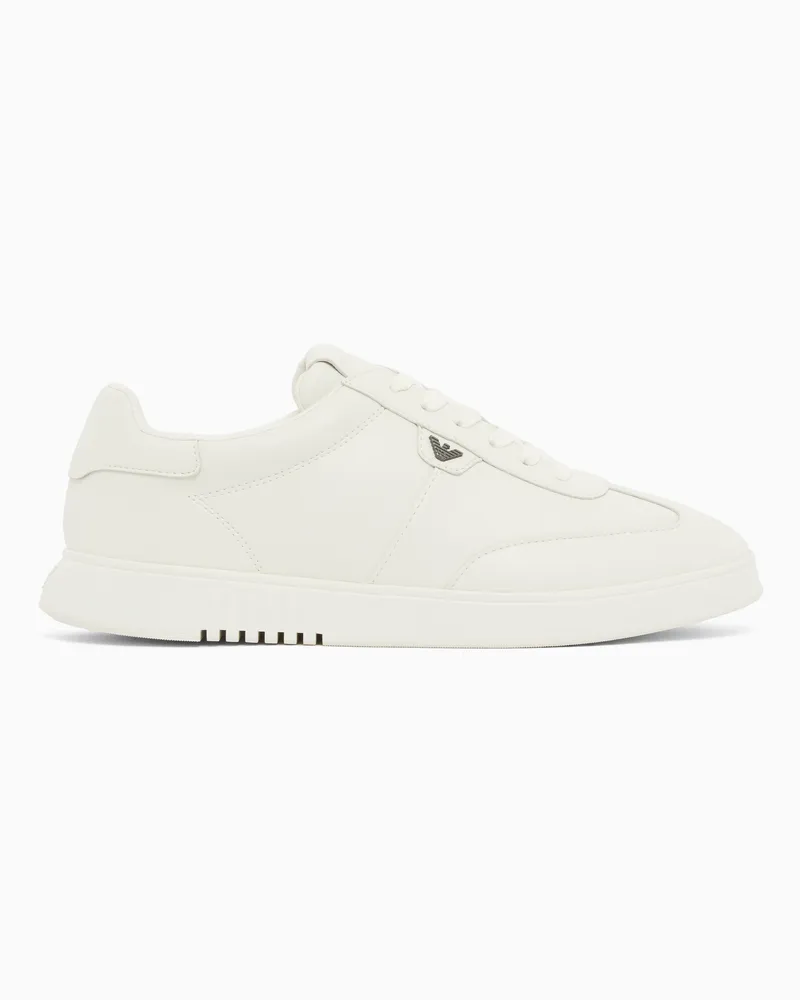Emporio Armani Sneaker aus Leder mit Adler-Plakette Weiß