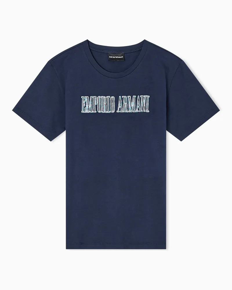 Emporio Armani ASV Oversize-T-Shirt aus Bio-Jersey mit mehrfarbigem Logostick Marineblau