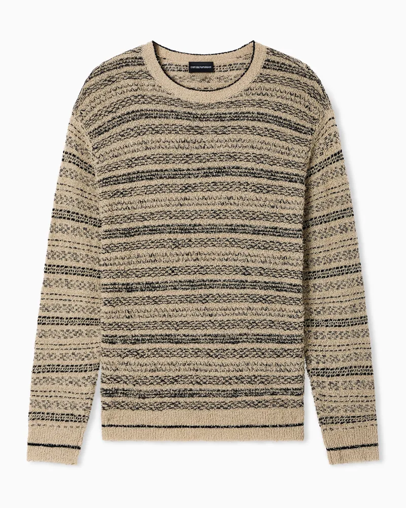 Emporio Armani Crewneck sweater with knitted weaves Beige