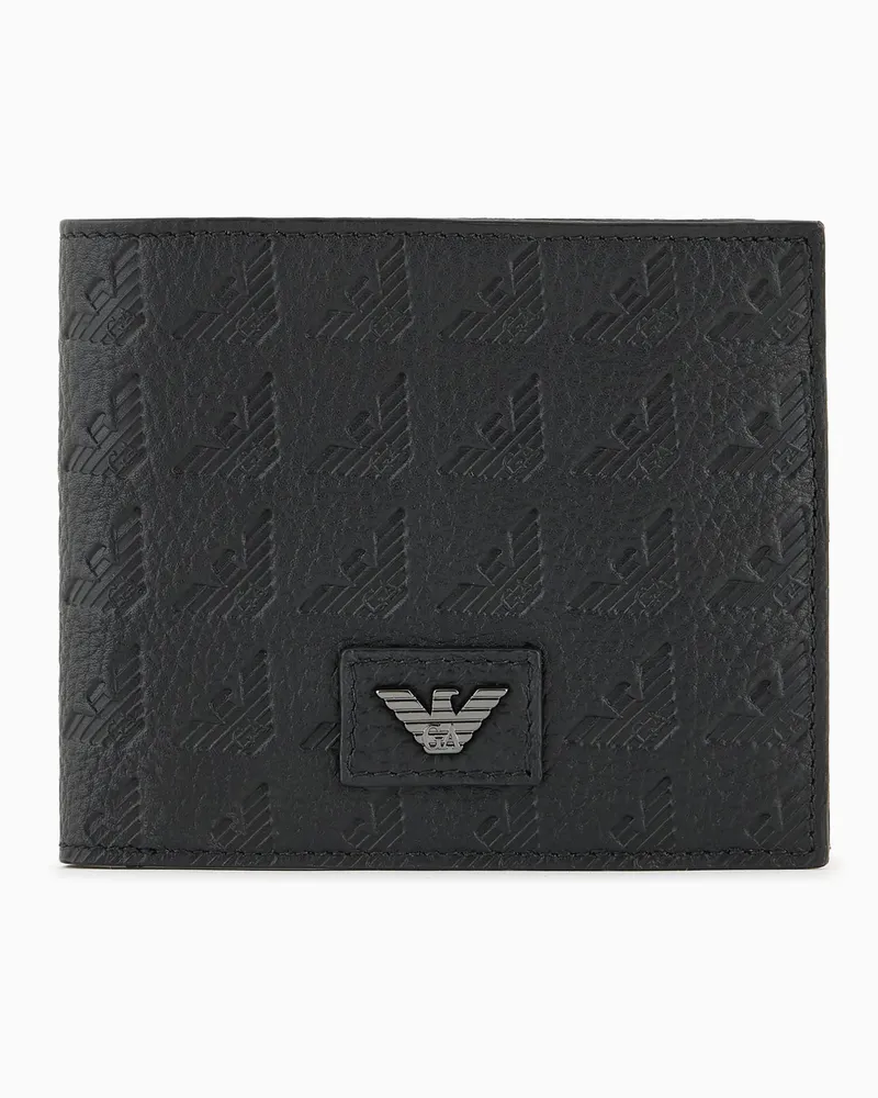 Emporio Armani Portemonnaie mit Münzfach aus Leder geprägt mit Allover-Adler Schwarz