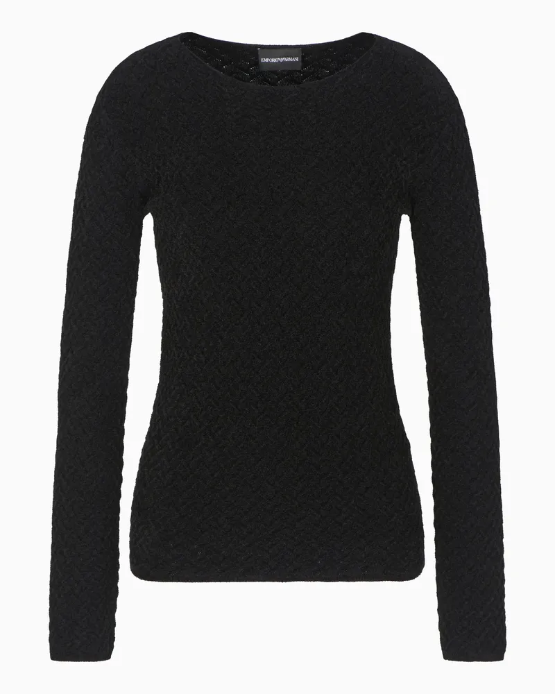 Emporio Armani Chenille-Pullover mit unregelmäßig geprägtem Chevron-Motiv Schwarz