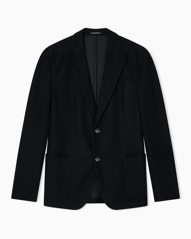 Emporio Armani Einreihiges Sakko Icon aus Wolle mit Chevron-Motiv Schwarz