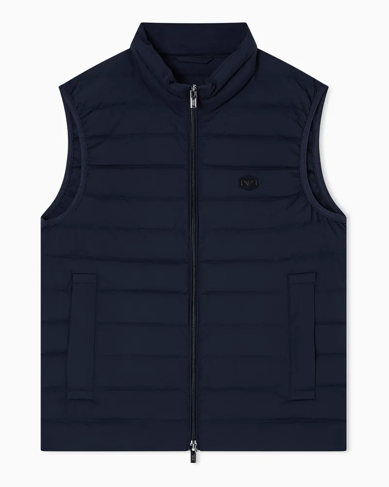 Emporio Armani Ärmellose Daunenjacke mit durchgehendem Reißverschluss aus gestepptem Nylon mit Adler-Logo-Aufnäher Marineblau