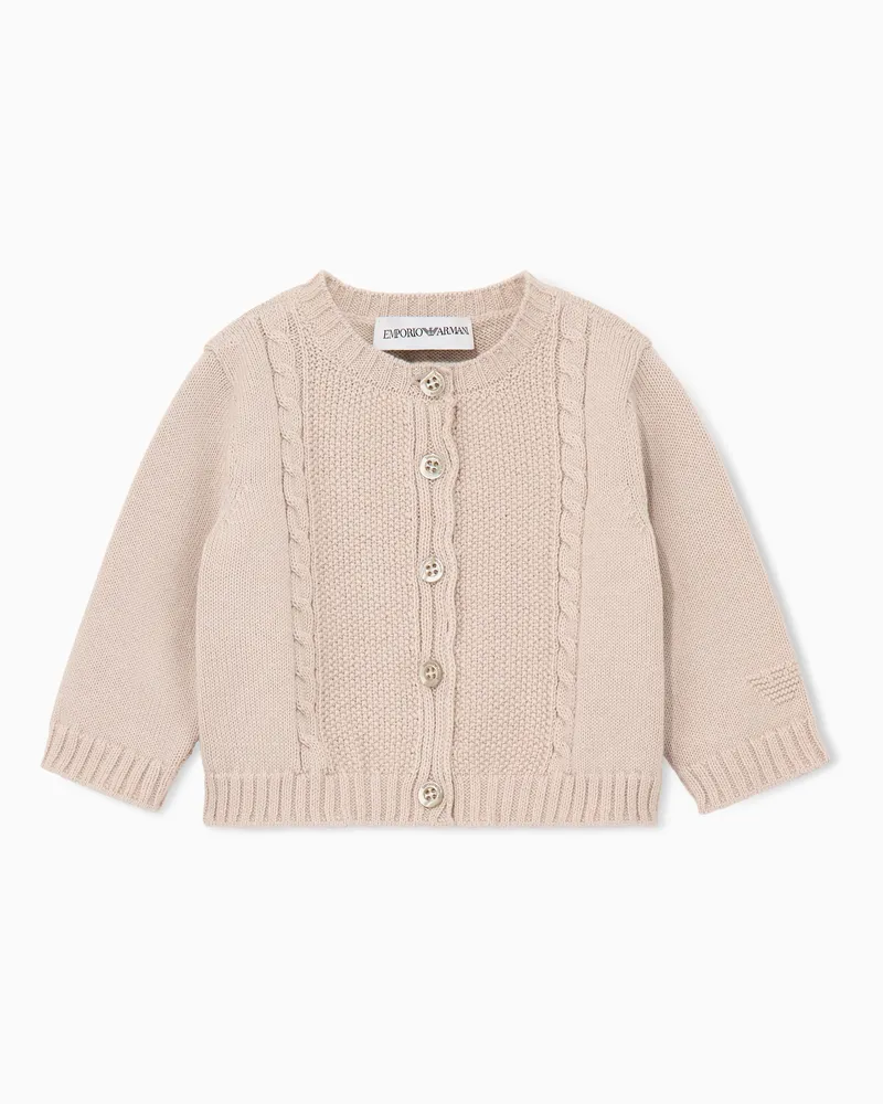 Emporio Armani Cardigan aus Baumwolle und Kaschmir mit Zopfmuster Beige