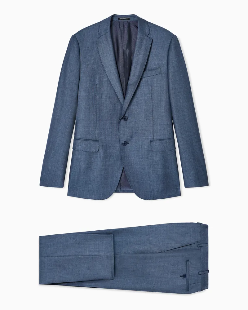 Emporio Armani Einreihiger Anzug aus Grisaille mit seidigem Finish Blau