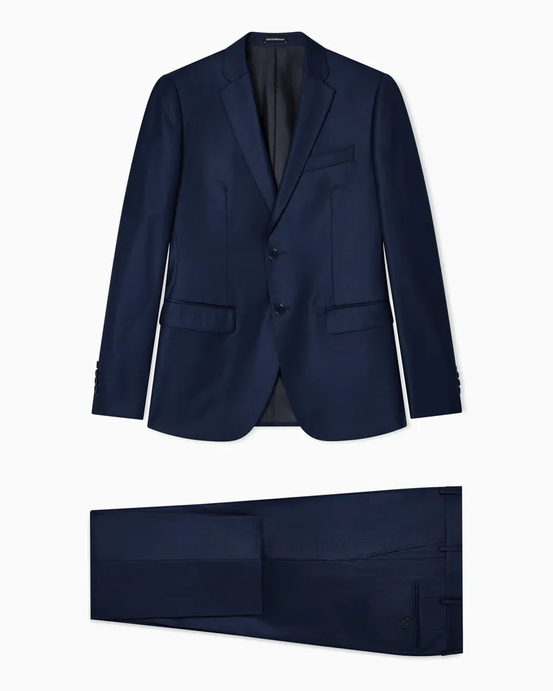 Emporio Armani Einreihiger Anzug aus Grisaille mit seidigem Finish Blau