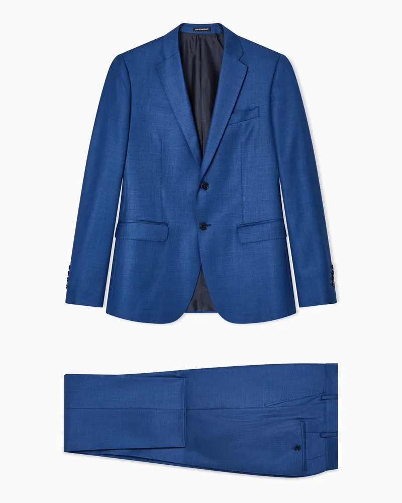 Emporio Armani Einreihiger Anzug aus Grisaille mit seidigem Finish Blau