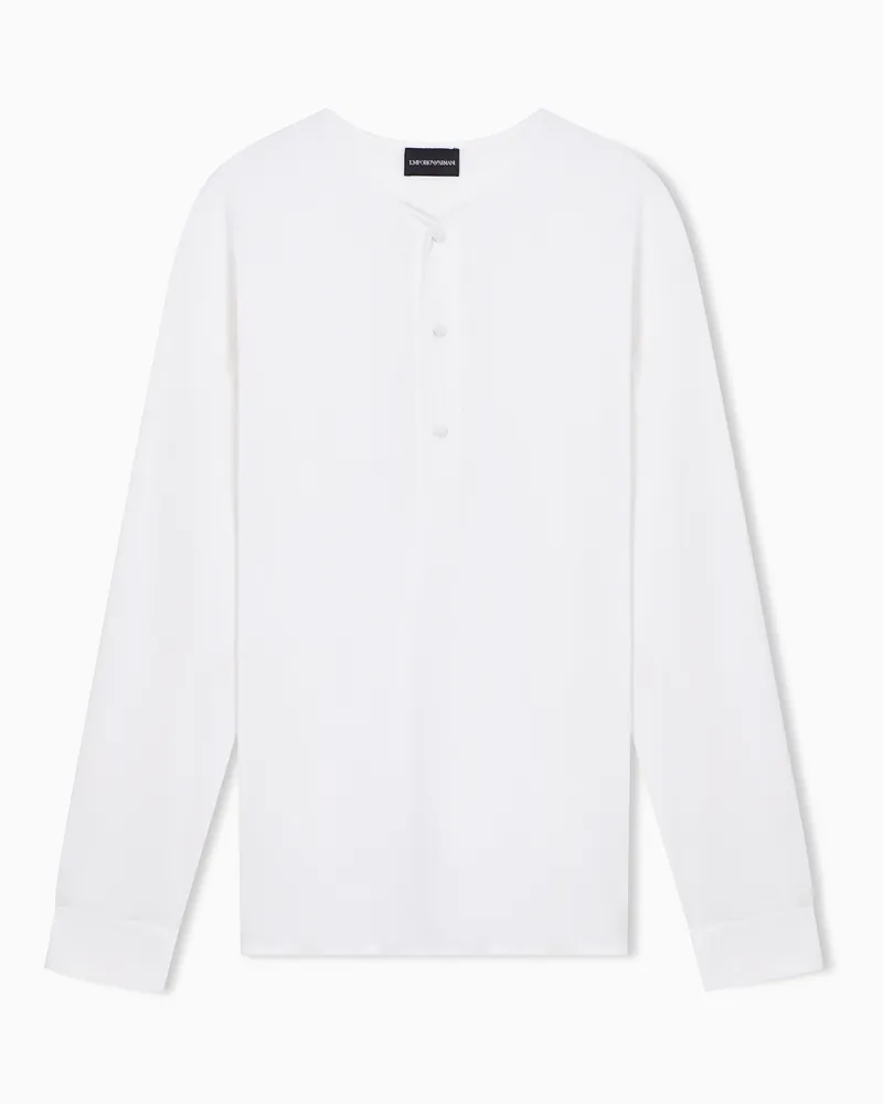 Emporio Armani Pullover mit Serafino-Kragen aus stückgefärbtem Jersey Weiß