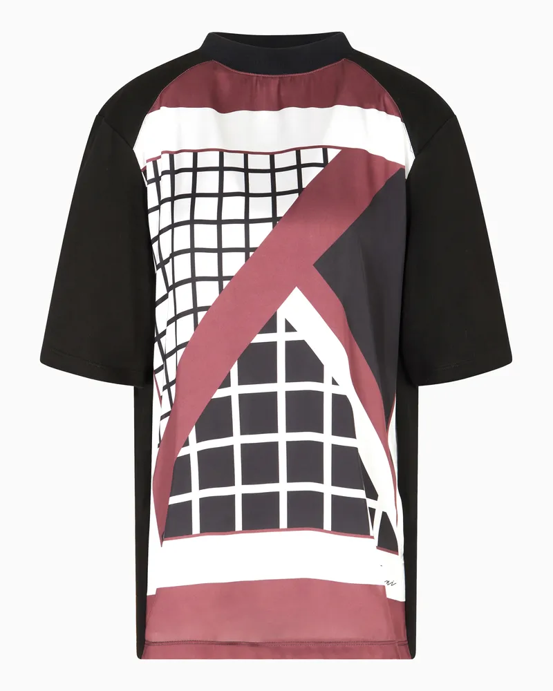 Emporio Armani Schweres Jersey-T-Shirt mit bedrucktem Satin-Einsatz aus der Polygon-Sonderkollektion Schwarz