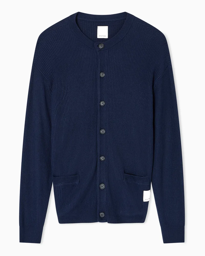 Emporio Armani Gerippter Strick-Cardigan aus der New York Sonderkollektion Marineblau