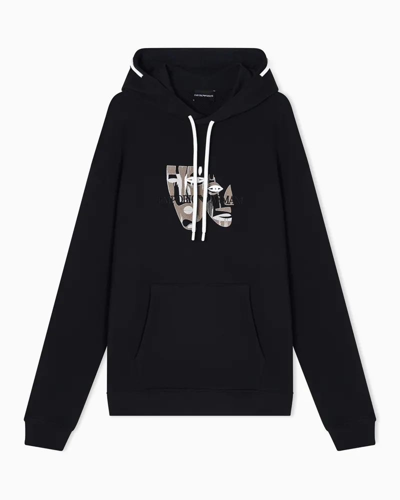 Emporio Armani Sweatshirt mit Kapuze, aus Jersey-Twill mit Tribal-Print Schwarz