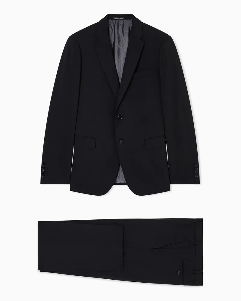 Emporio Armani Einreihiger Anzug aus Wollfresko mit Mikro-Muster Schwarz