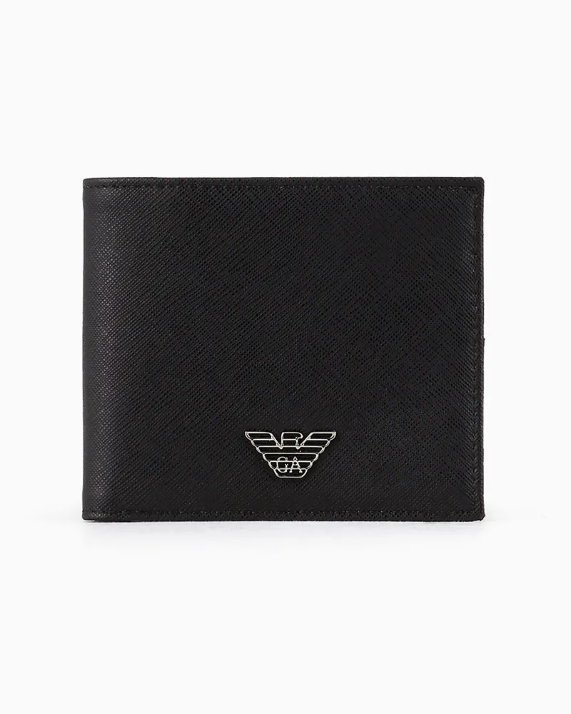 Emporio Armani ASV Portemonnaie aus wiederaufbereitetem Saffiano-Leder mit Adler-Plakette Schwarz