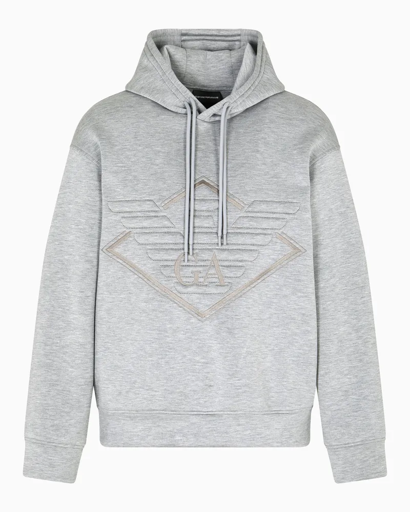 Emporio Armani Sweatshirt mit Kapuze aus doppellagigem Jersey mit großer Adler-Stickerei Weiß