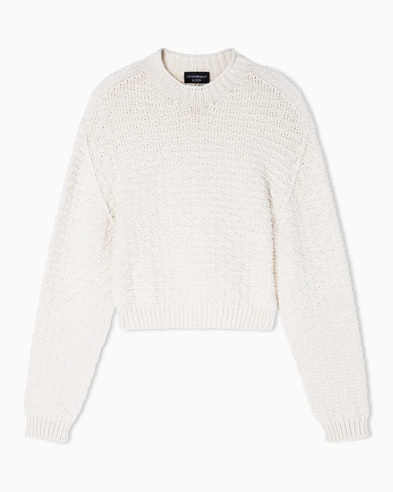Emporio Armani Icon Pullover mit Linksstrickverarbeitung und 3D-Muster Weiß