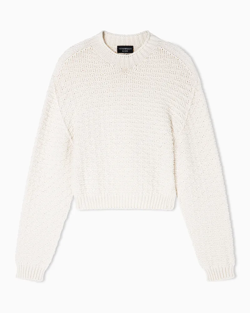 Emporio Armani Icon Pullover mit Linksstrickverarbeitung und 3D-Muster Weiß