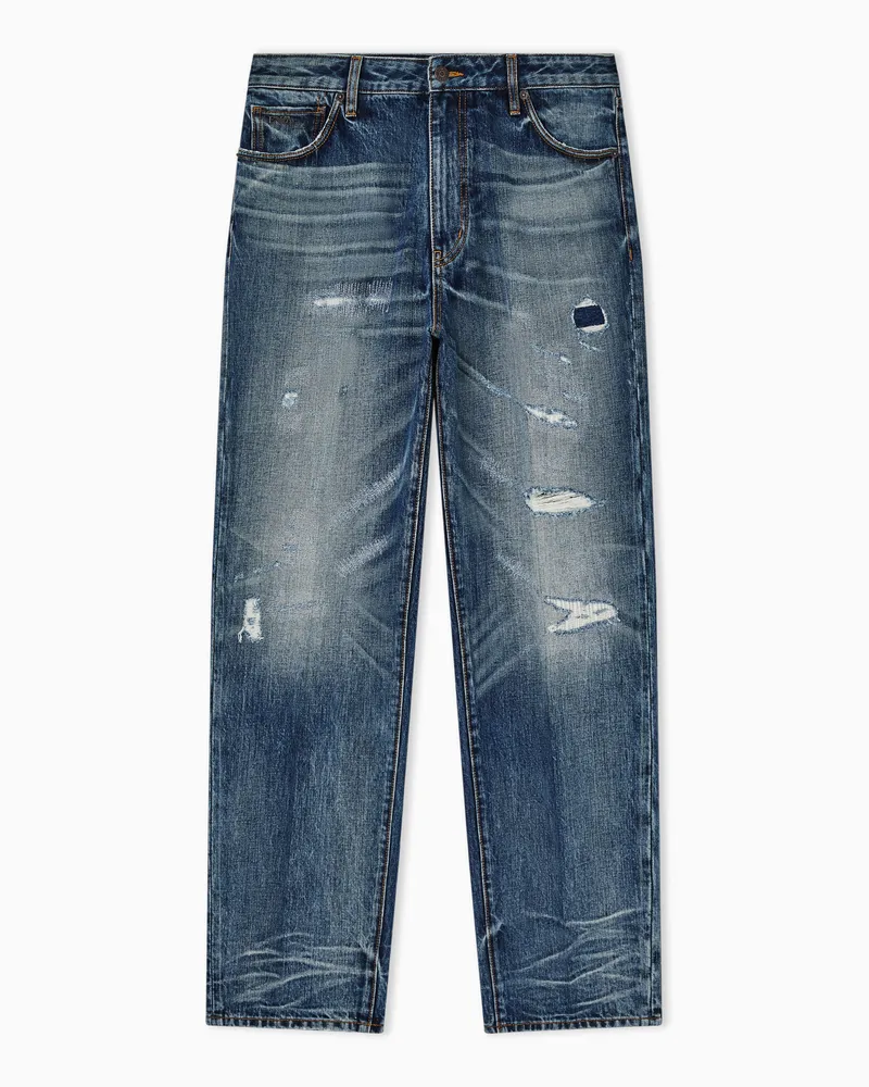 Emporio Armani Regular-Fit-Jeans J22 aus Stone-Wash-Denim mit Rissen Blau
