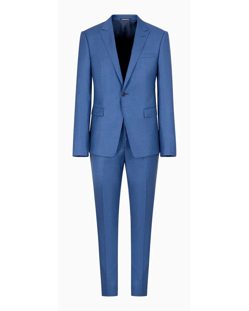 Emporio Armani Einreihiger Slim-fit-anzug mit Spitzrevers In Seidigem Grisaille-finish Blau