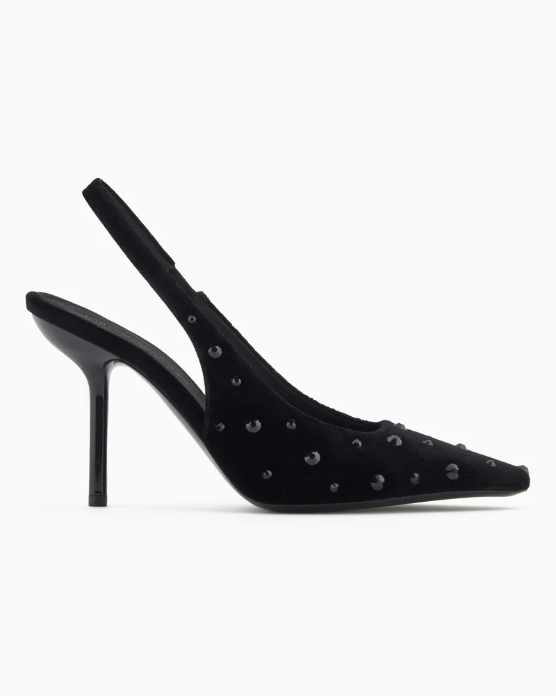 Emporio Armani Slingback-Pumps aus Samt mit Strass Schwarz