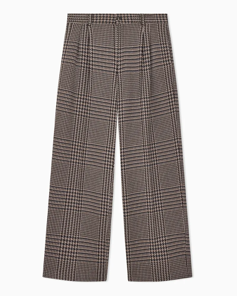 Emporio Armani Bundfaltenhose mit hohem Bund und Hahnentrittmuster Beige