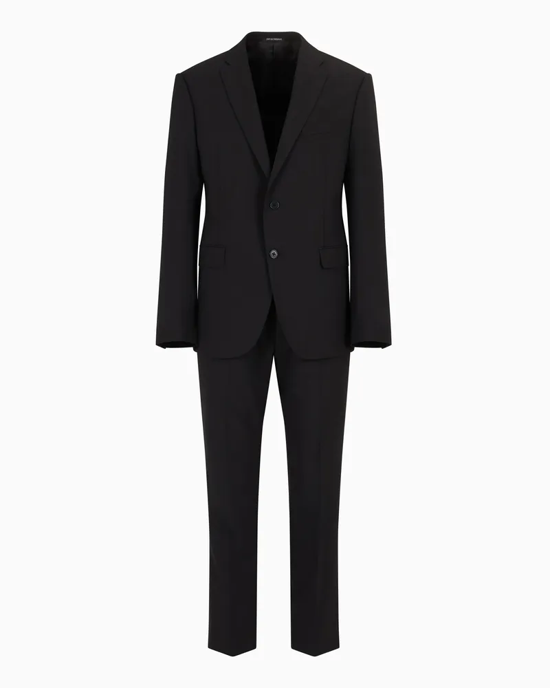 Emporio Armani Einreihiger Anzug in Slim Fit aus Bi-Stretch-Schurwollgewebe Schwarz