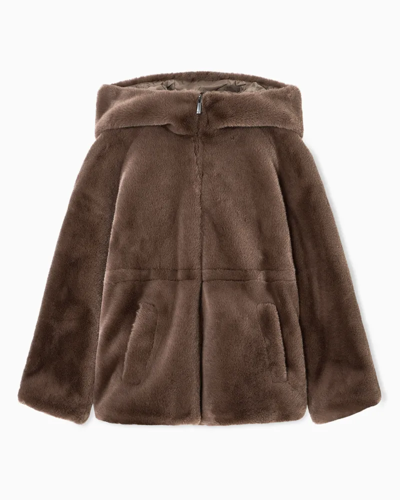 Emporio Armani Wende-Blouson in Pelzoptik mit Kapuze und Reißverschluss Braun