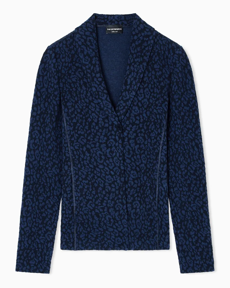 Emporio Armani Strick-Jacke aus Wolle mit gepunktetem Blumen-Muster Blau