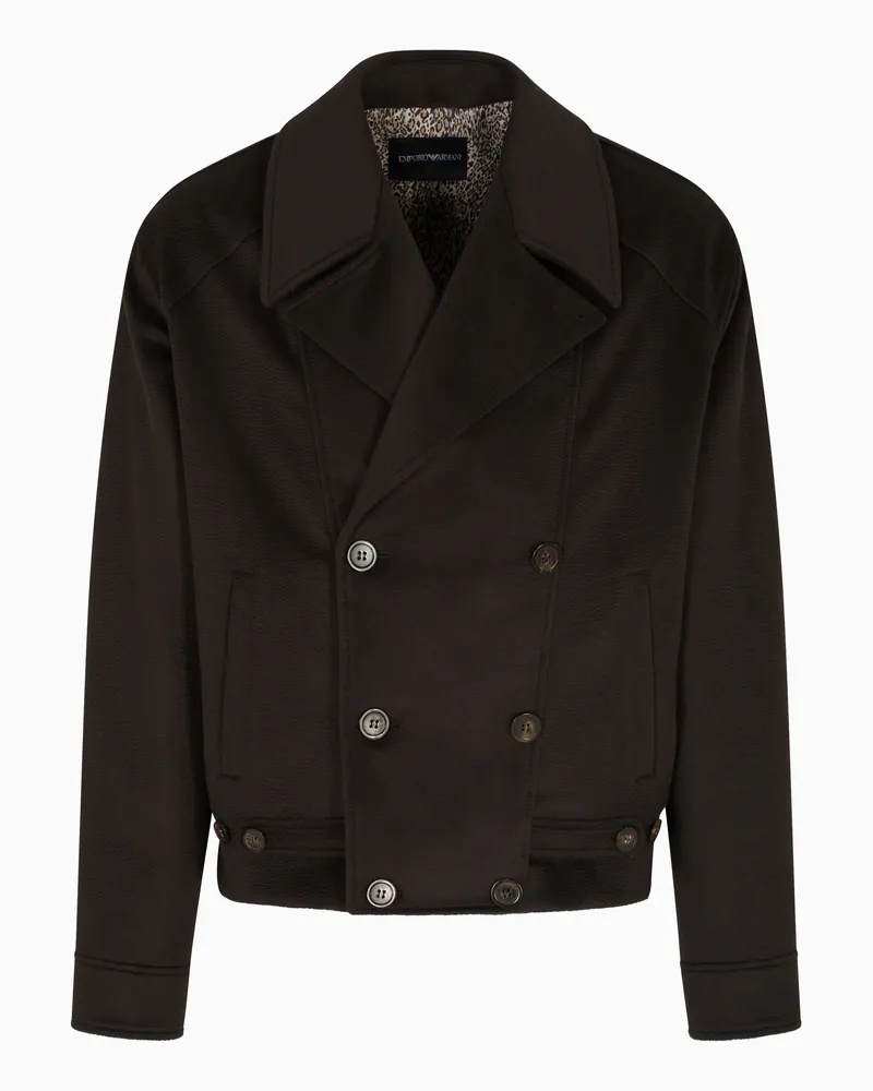 Emporio Armani Zweireihiger Blouson aus Schurwolle mit Zobel-Finish Braun