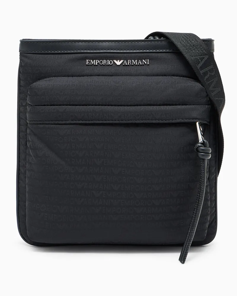 Emporio Armani Flacher Nylon-Schultergurt mit Monogramm-Schriftzug Schwarz