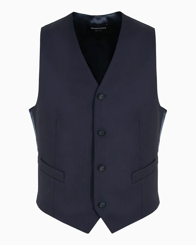 Emporio Armani Einreihige Weste aus gekämmter Schurwolle Marineblau