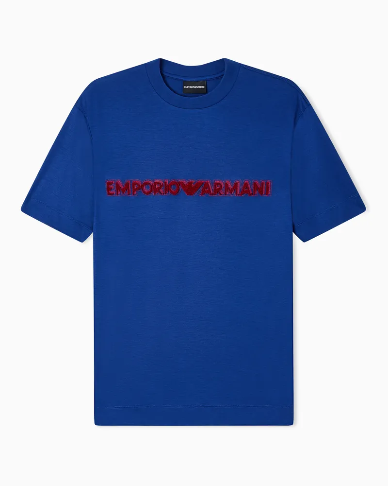 Emporio Armani ASV T-Shirt aus einer Jersey-Lyocell-Mischung mit Soft-Touch-Logoprägung Blau