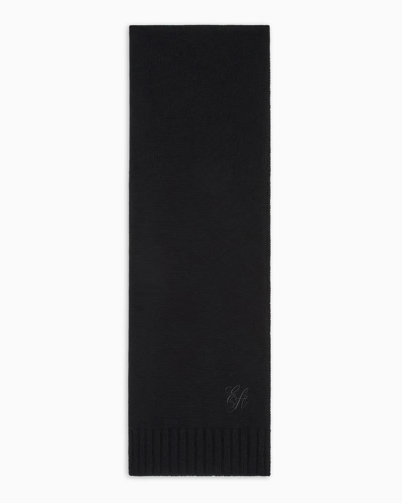 Emporio Armani Schal aus Wolle mit charakteristischem EA-Logo-Schriftzug Schwarz