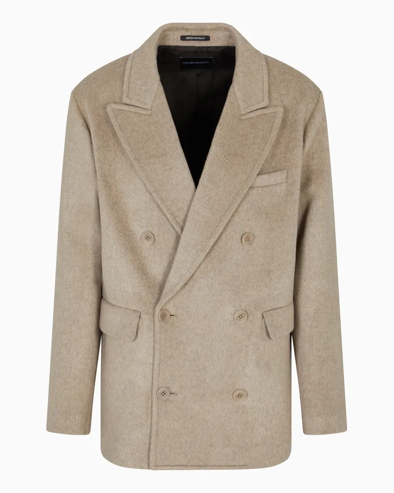 Emporio Armani Doppelreihiger Caban aus Schurwoll-Stoff Beige