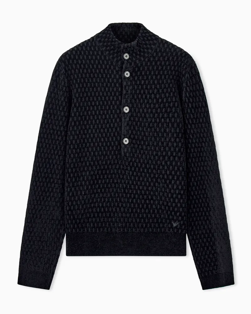 Emporio Armani Pullover mit Regular Fit aus Schurwolle mit Strukturstrick Schwarz