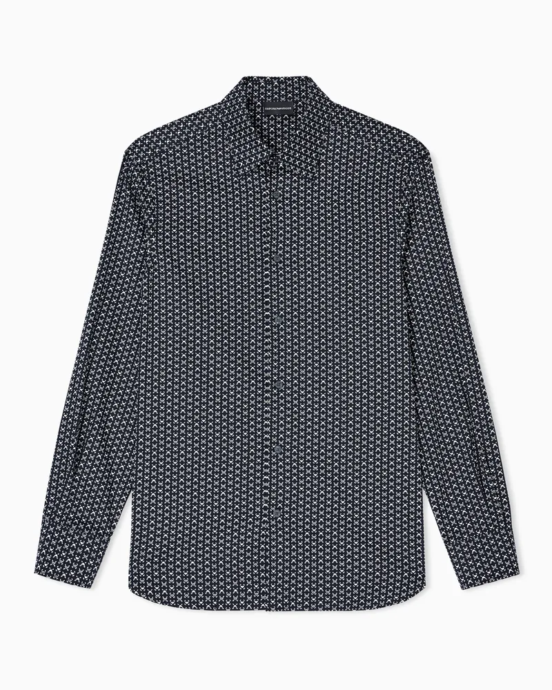 Emporio Armani Hemd aus Baumwollstretch mit Musterprint Blau