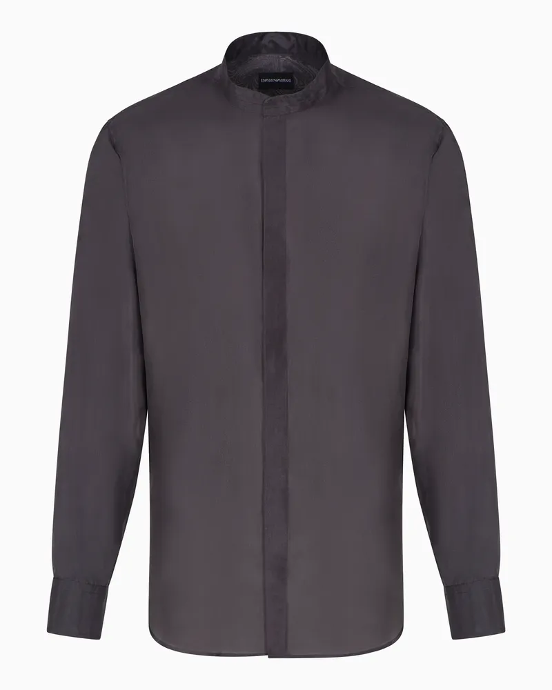 Emporio Armani Plissiertes Hemd mit Grandad-Kragen, gefertigt aus reiner Seide Schwarz