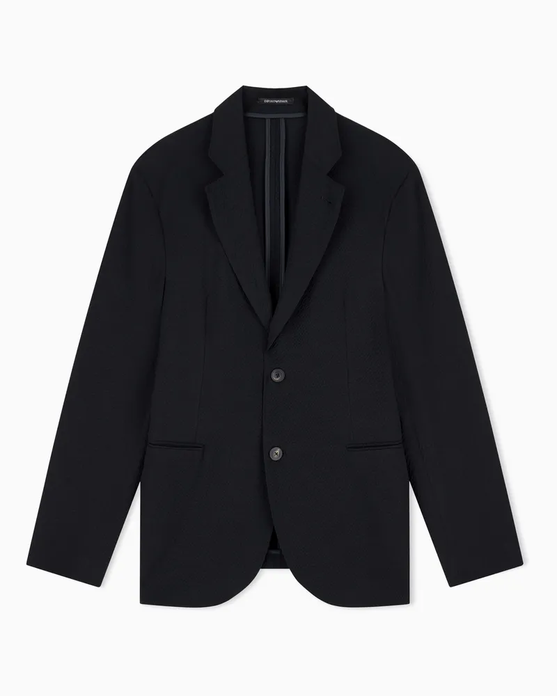 Emporio Armani Einreihiges Sakko aus Schurwoll-Seersucker Schwarz