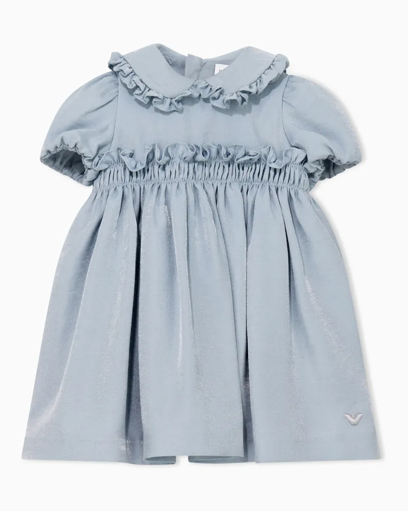 Emporio Armani Babykleid mit gerüschtem Bubikragen und Puffärmeln Hellblau