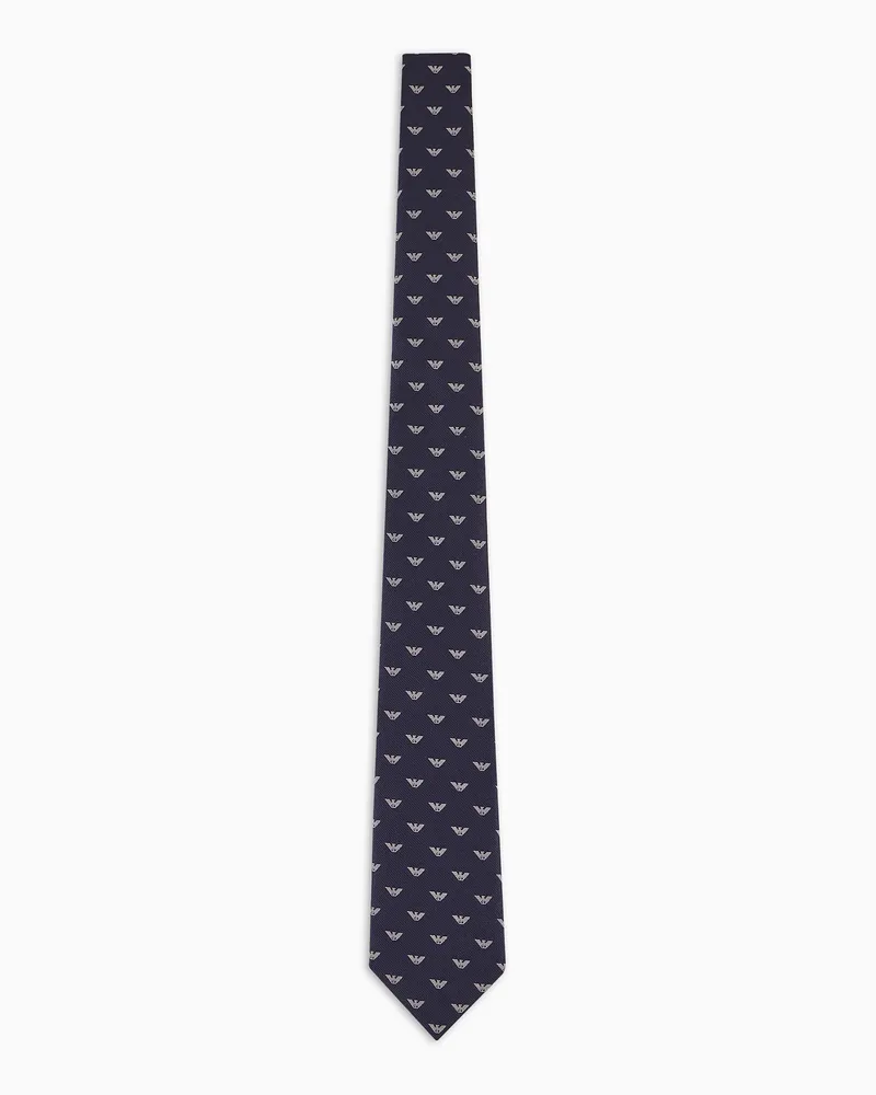 Emporio Armani Krawatte aus reiner Seide mit Allover-Adler-Jacquard Marineblau