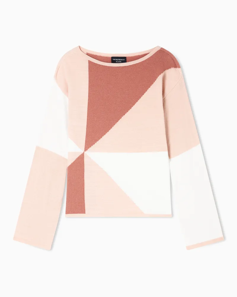 Emporio Armani Icon Pullover mit Intarsien-Karomuster Beige