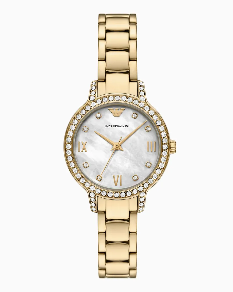 Emporio Armani Dreizeigeruhr mit Armband aus goldfarbenem Edelstahl Mehrfarbig