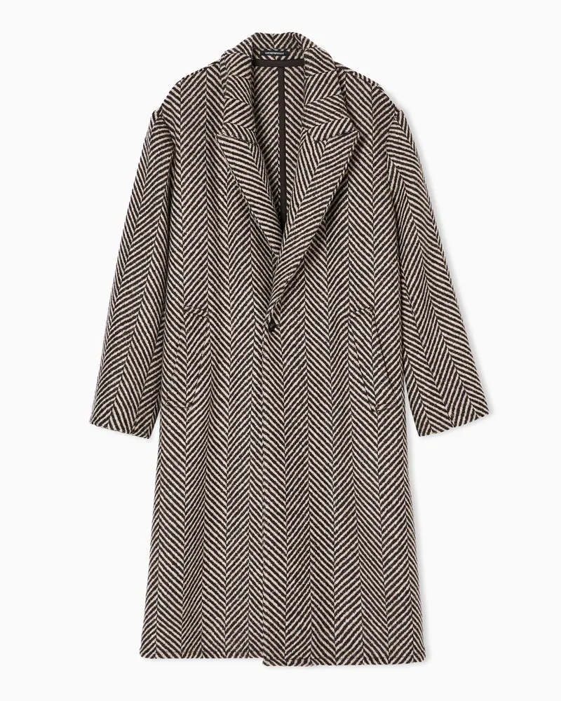 Emporio Armani Einreihiger Mantel aus Woll-Tweed mit Zickzack-Muster Schwarz