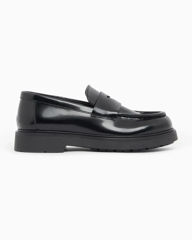 Emporio Armani Penny-Loafer mit glänzendem Finish und robuster Gummisohle Schwarz