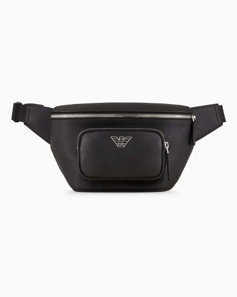 Emporio Armani ASV Gürteltasche aus neu aufbereitetem Saffiano-Leder mit Adler-Plakette Schwarz